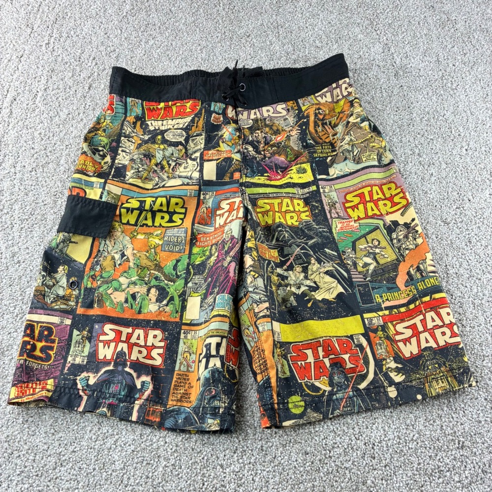 Mens Star Wars Comic Print Swim Trunks Shorts Black L‎ Lucasfilm Polyester
